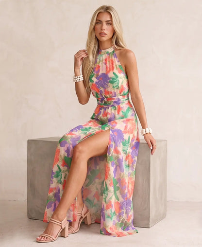 LEONOR – Vestido Con Estampado Floral y Cuello Halter
