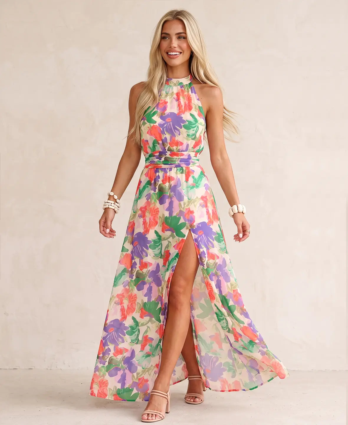 LEONOR – Vestido Con Estampado Floral y Cuello Halter