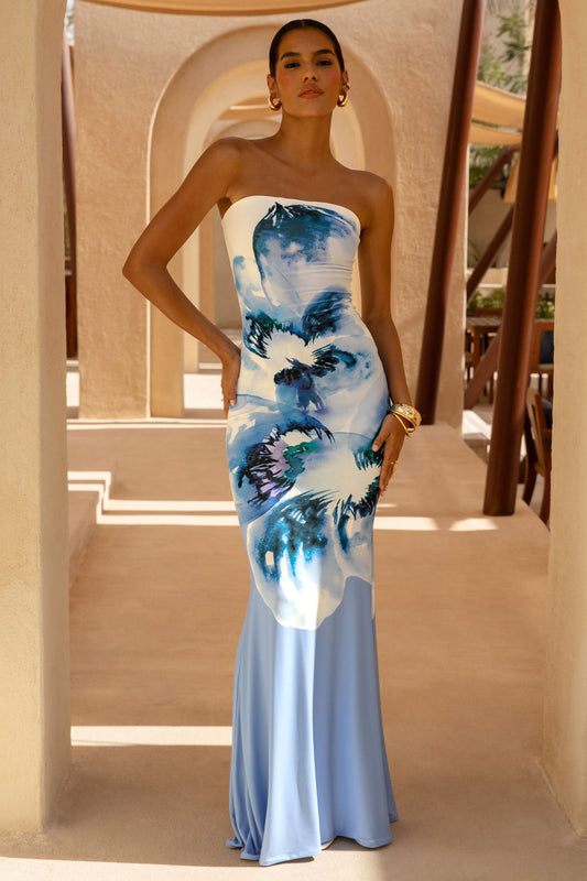 CELIA – Vestido largo con estampado floral Sin Tirantes